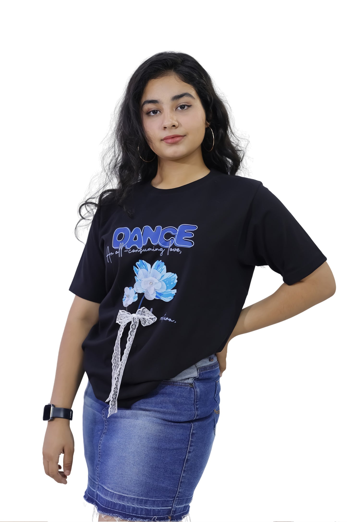 "DANCE" Floral & Lace Graphic T-shirt