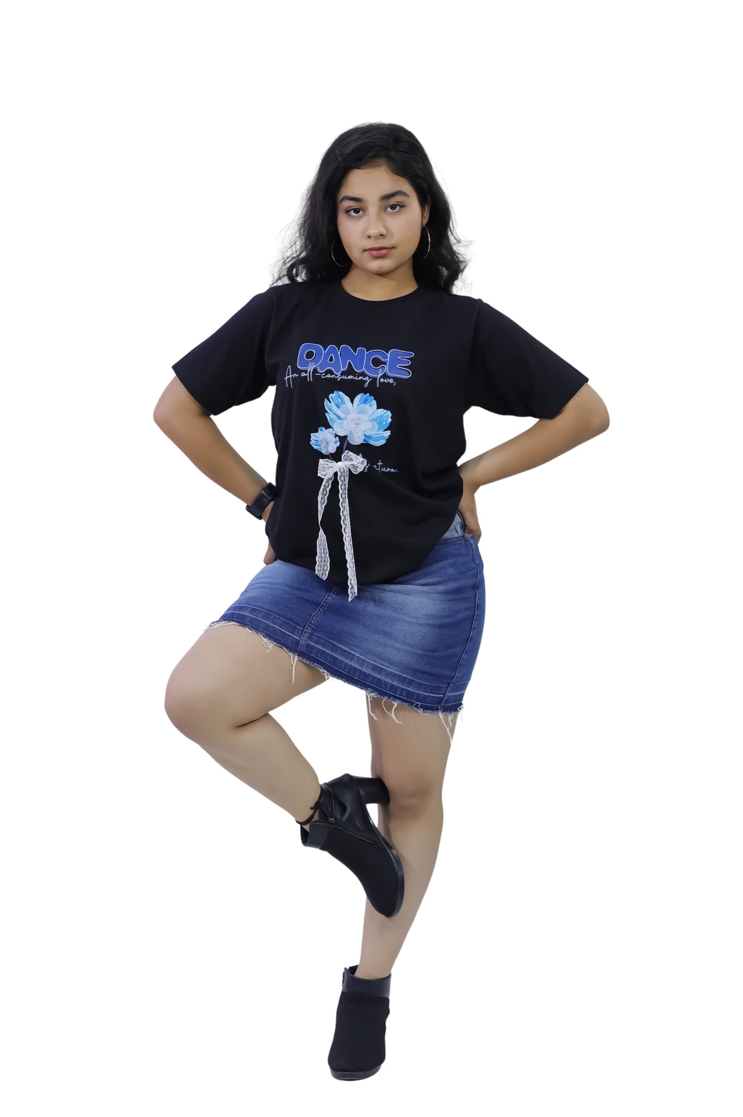 "DANCE" Floral & Lace Graphic T-shirt