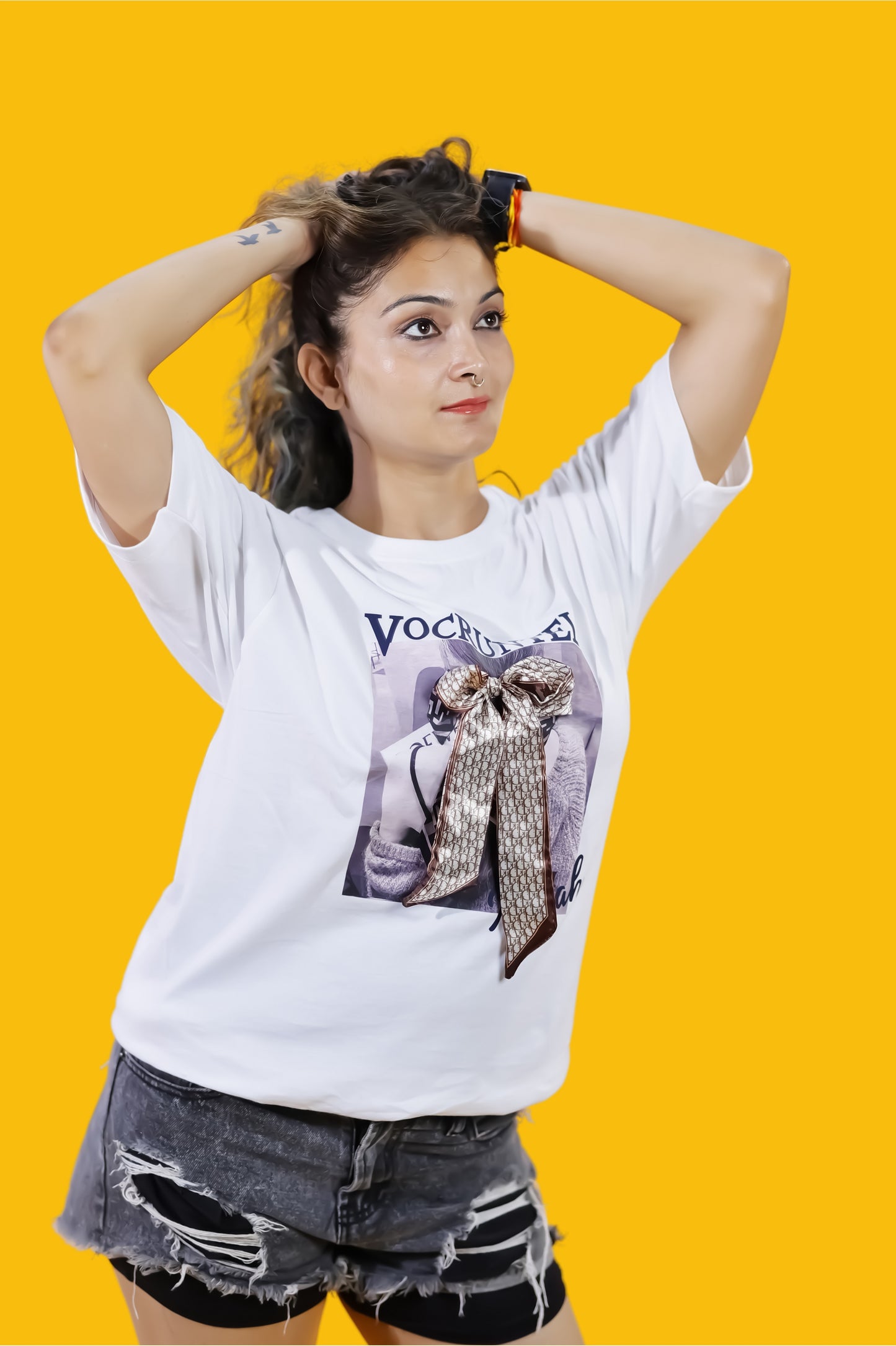 Vocruntel Bow Print White T-Shirt