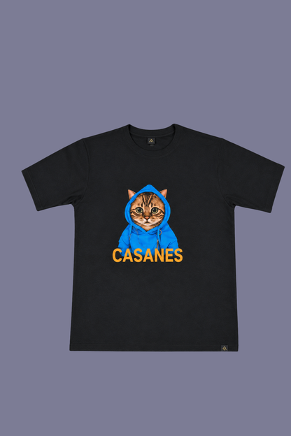 Blue Hoodie Cat Graphic T-Shirt