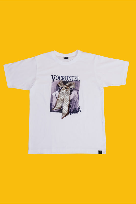 Vocruntel Bow Print White T-Shirt
