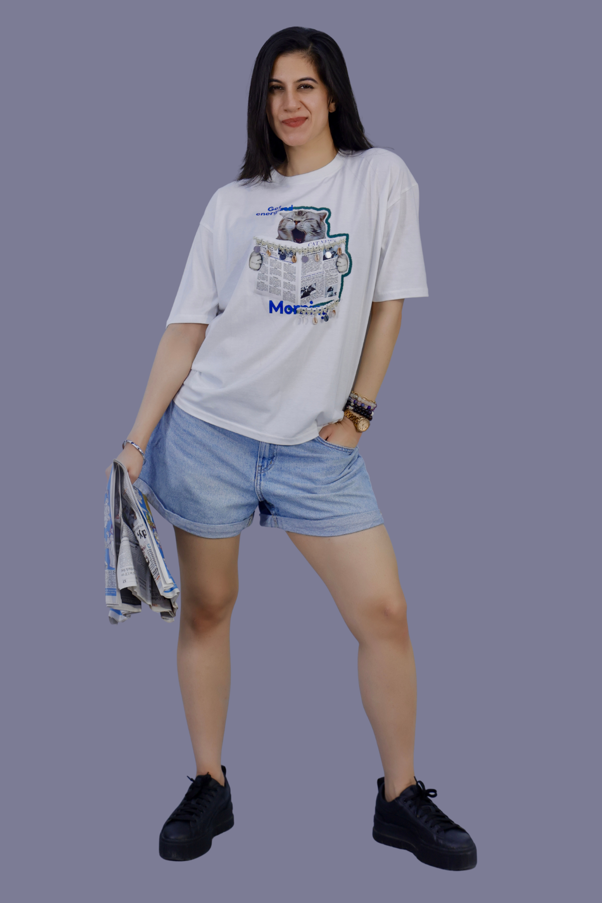 Lazy Cat Print T-Shirt