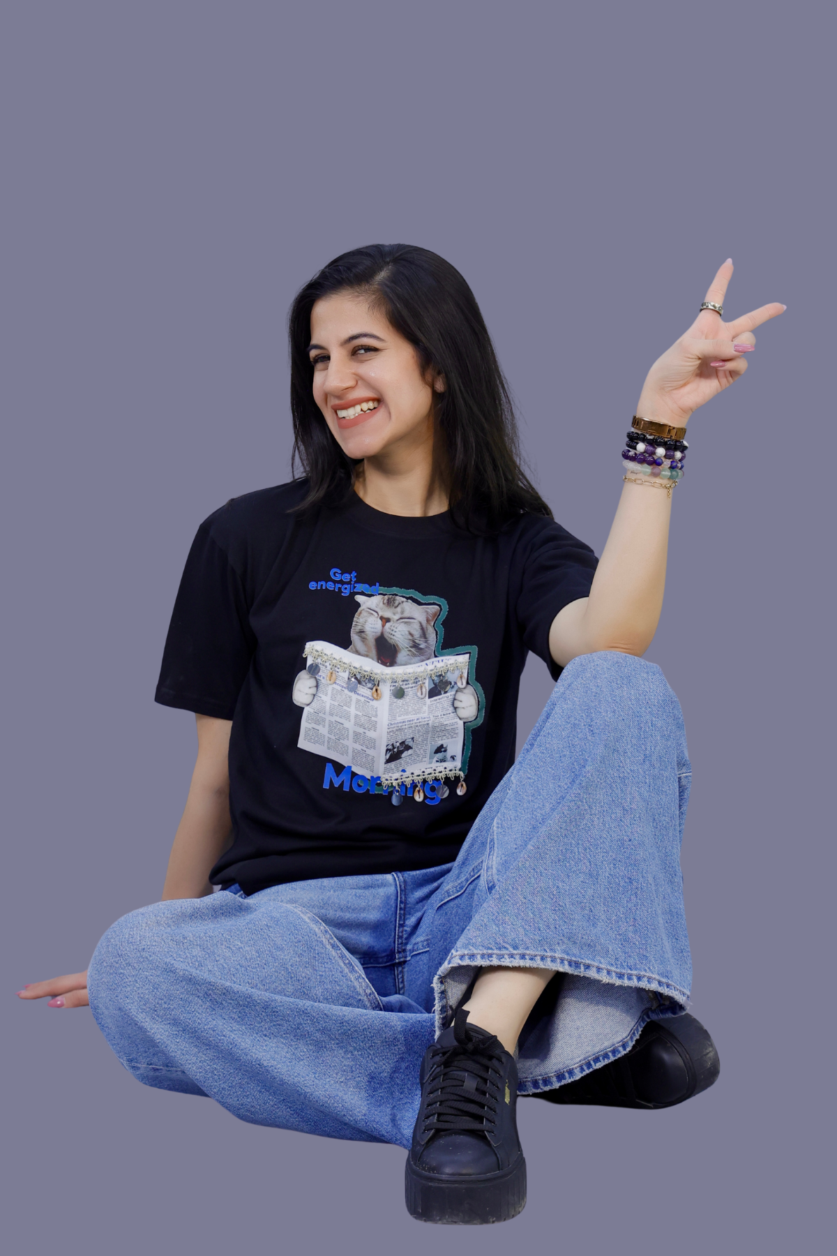 Lazy Cat Print T-Shirt