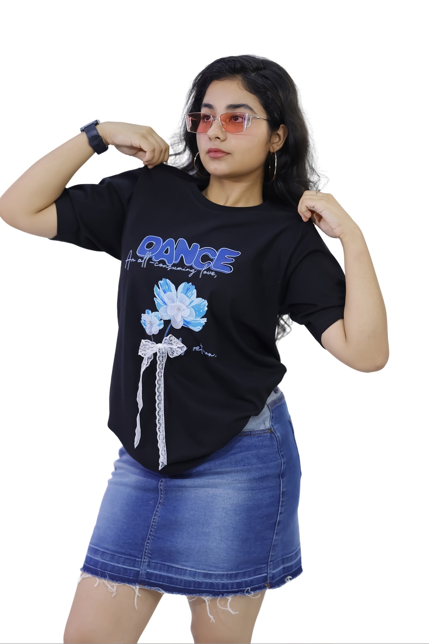 "DANCE" Floral & Lace Graphic T-shirt