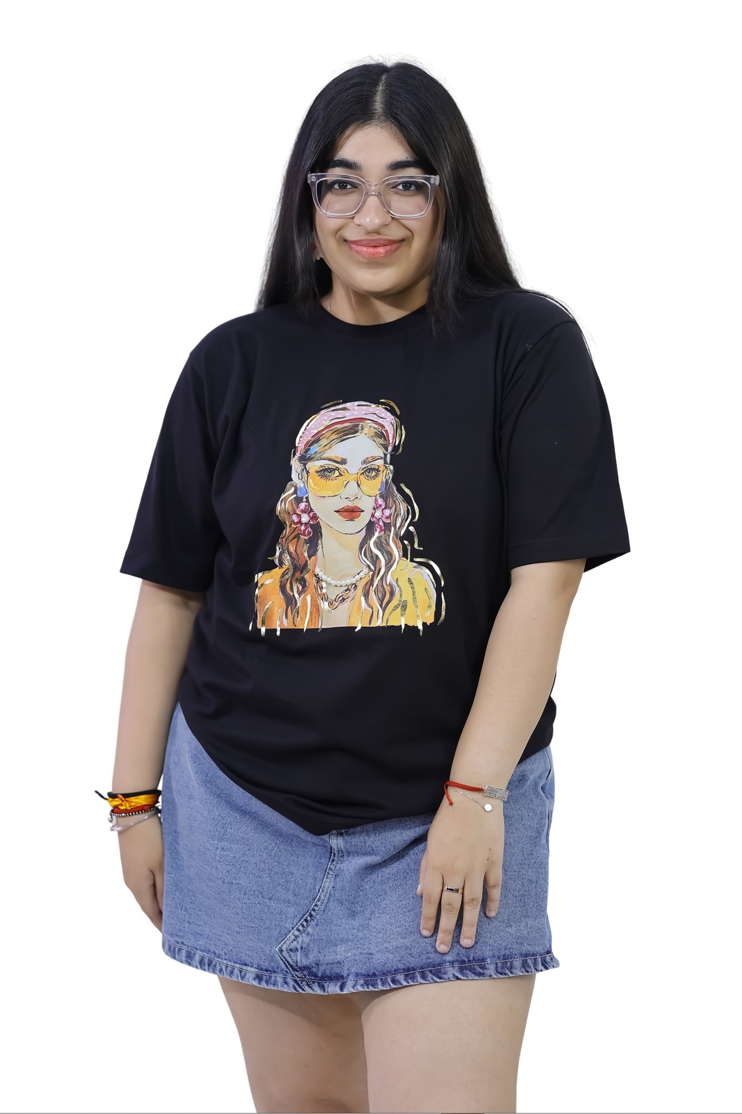 Stylish Girl Graphic Black T-Shirt