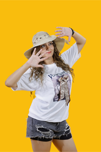 Vocruntel Bow Print White T-Shirt