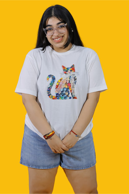 Color Button Cat Graphic T-Shirt