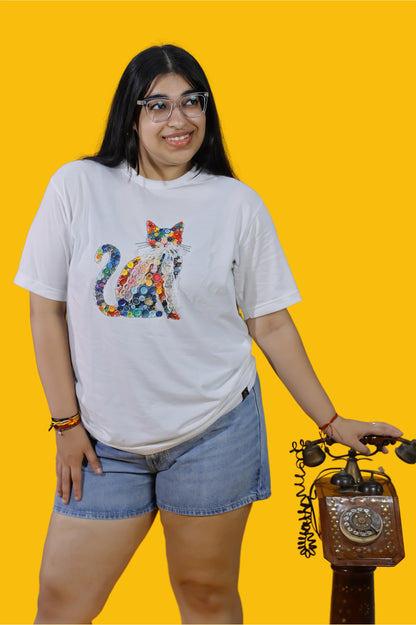 Color Button Cat Graphic T-Shirt