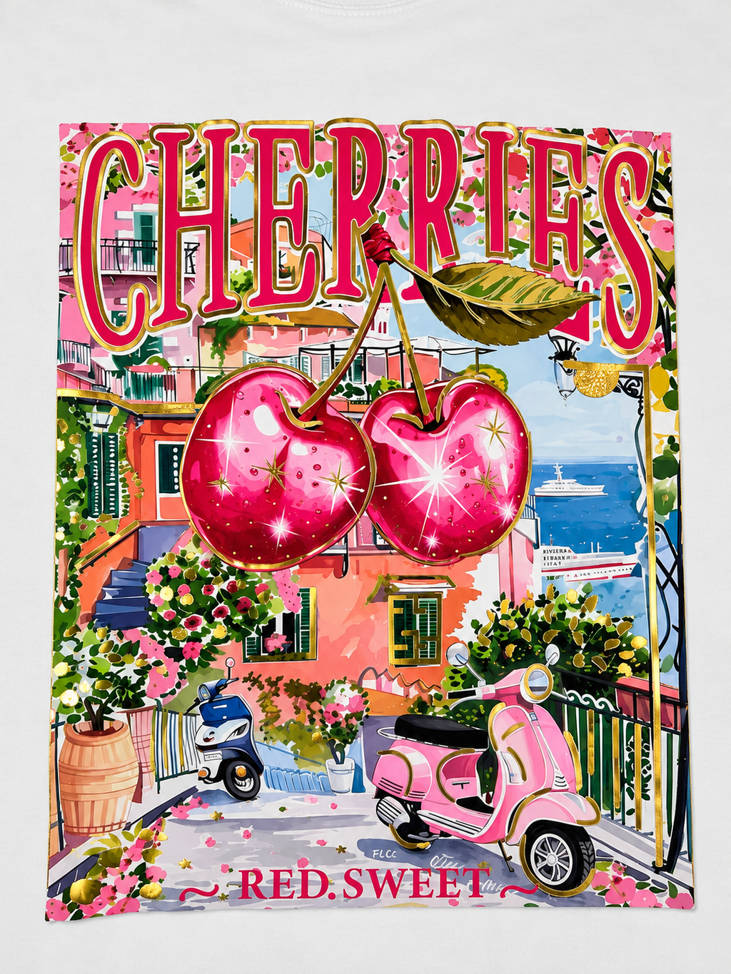 Cherry Vibes Graphic 3D T-Shirt white