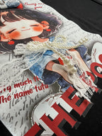 The Dou Character Print Black T-Shirt with Lace Detail