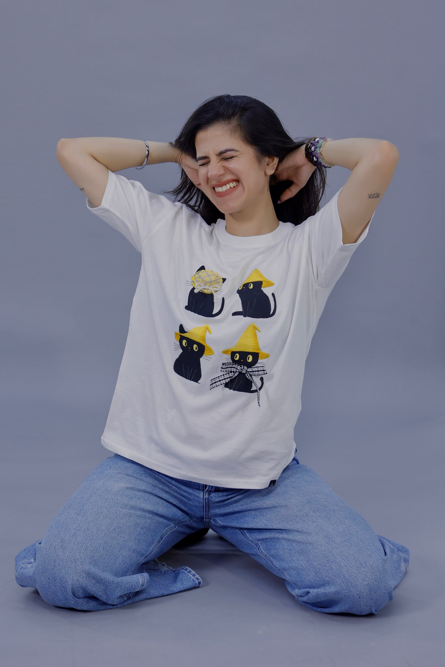Whimsical Black Cats Graphic 3D T-Shirt