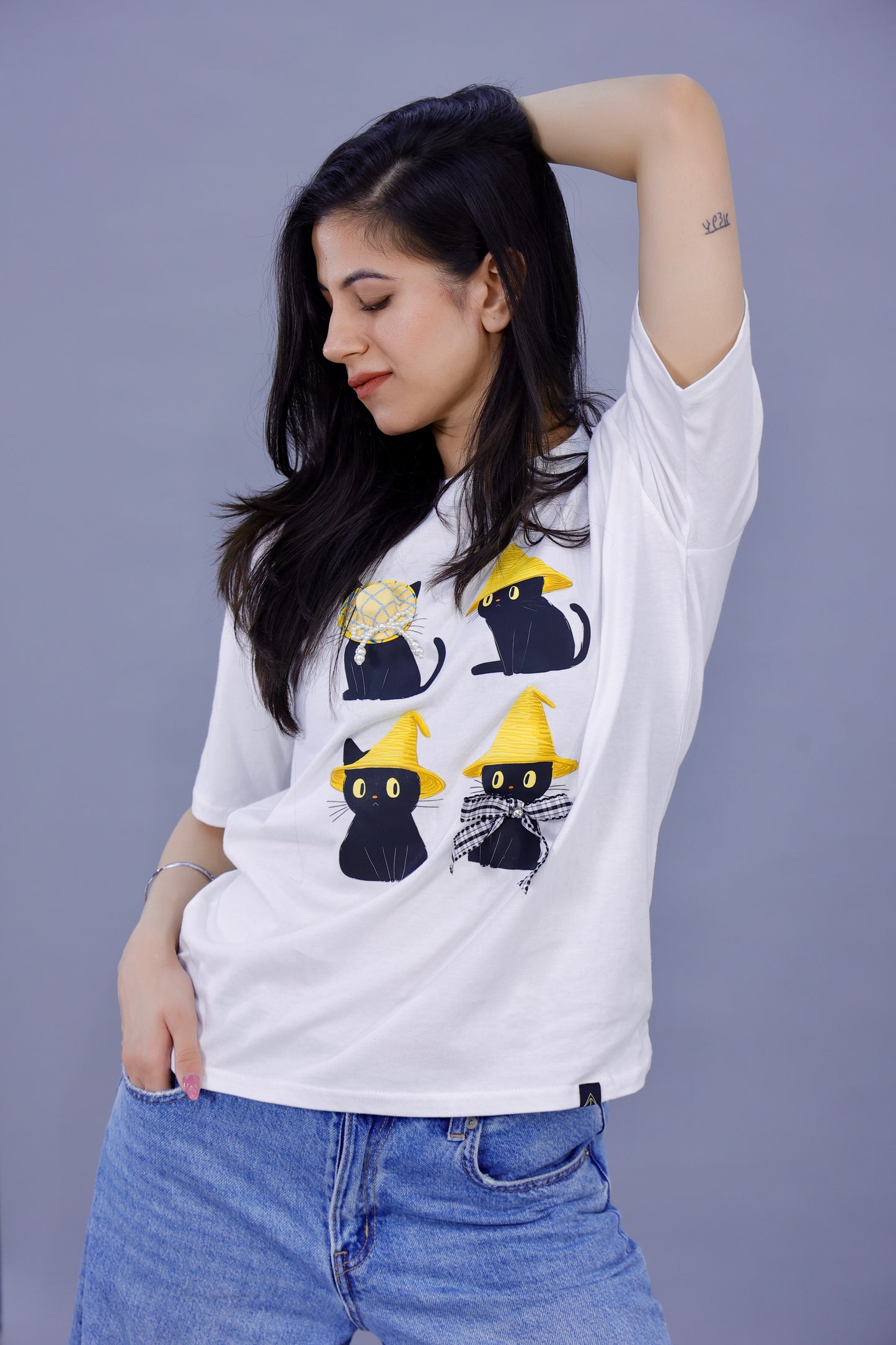 Whimsical Black Cats Graphic 3D T-Shirt
