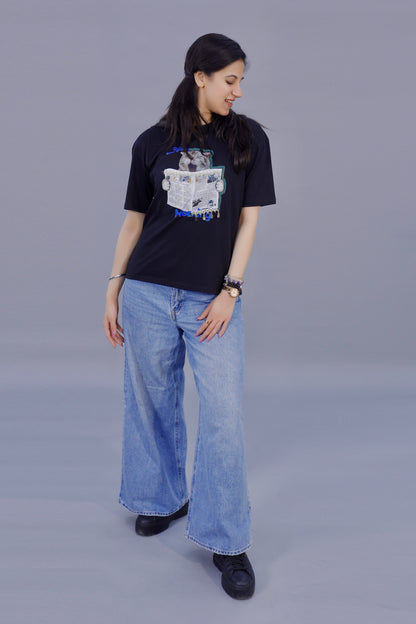 Energized Cat Newspaper Graphic T-Shirt