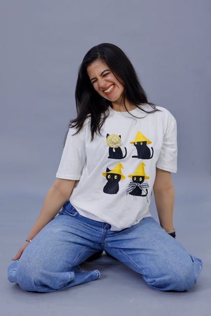 Whimsical Black Cats Graphic 3D T-Shirt
