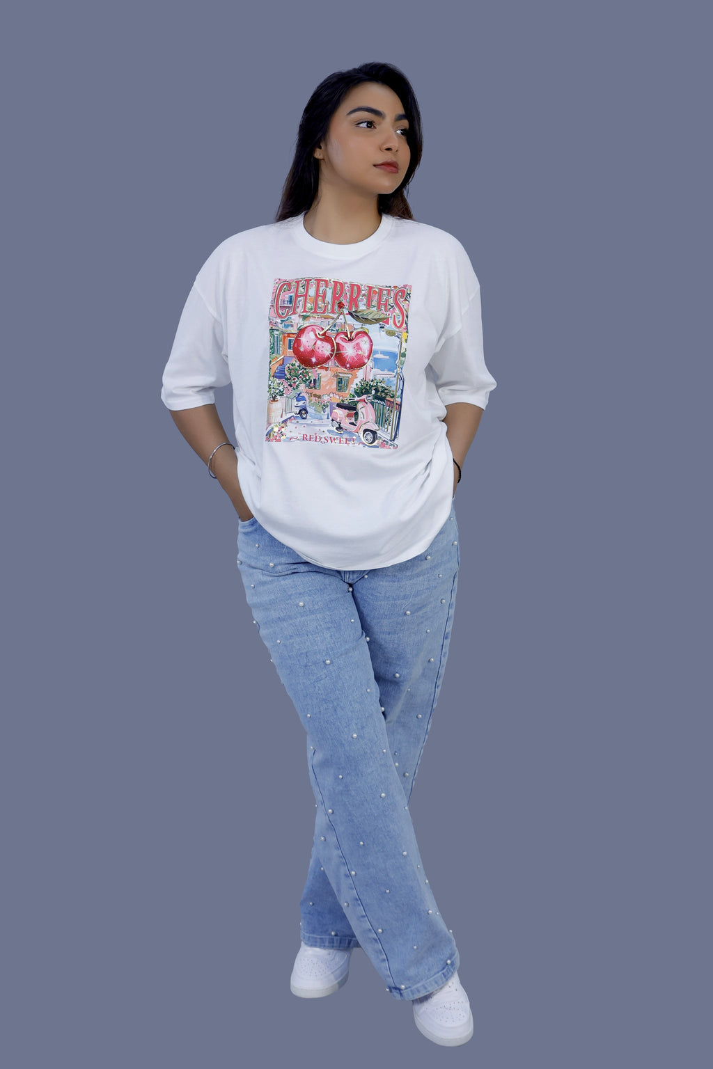 Cherry Vibes Graphic 3D T-Shirt white