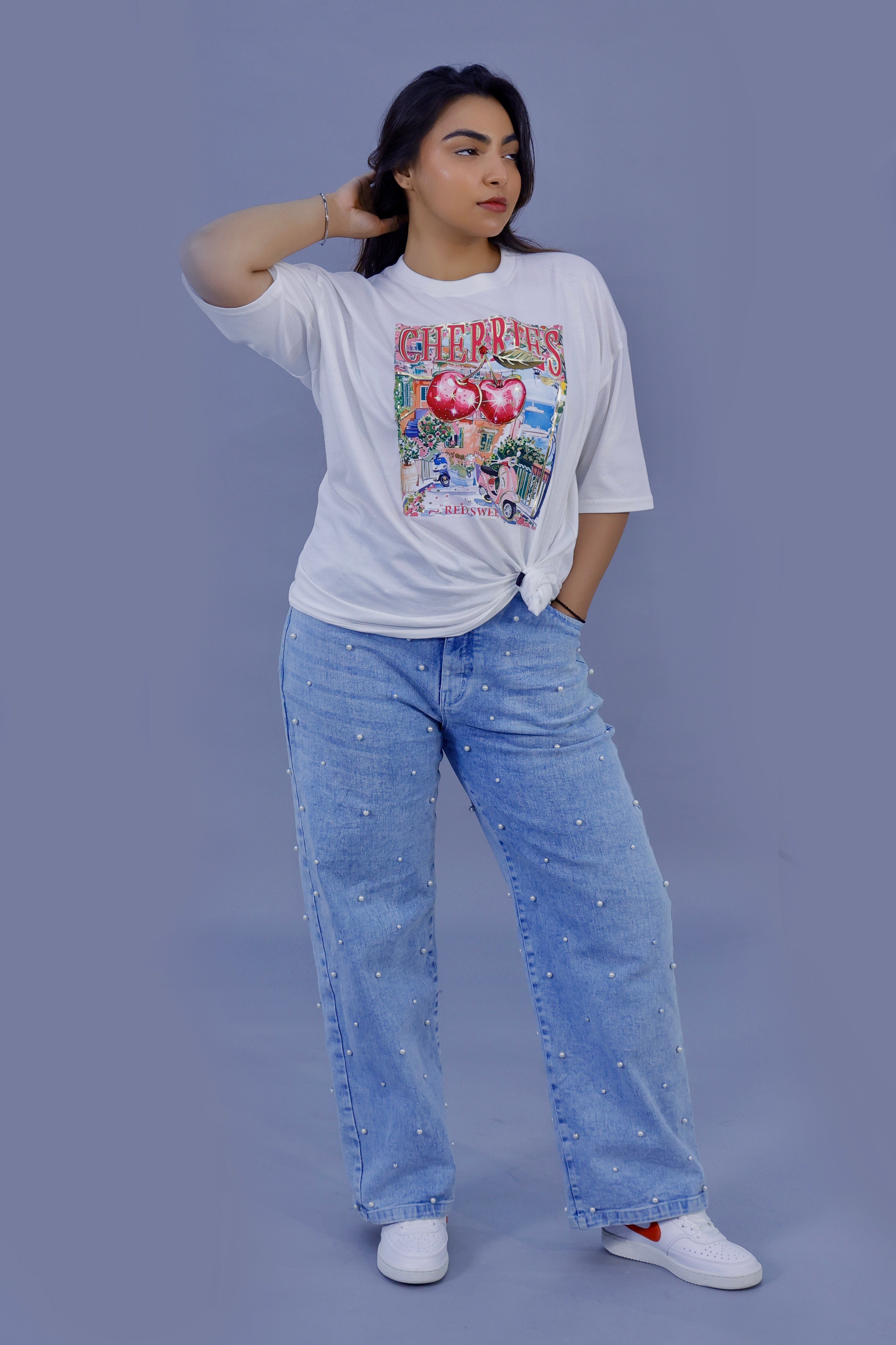 Cherry Vibes Graphic 3D T-Shirt white
