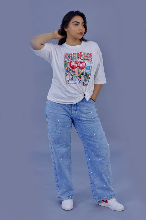 Cherry Vibes Graphic 3D T-Shirt white