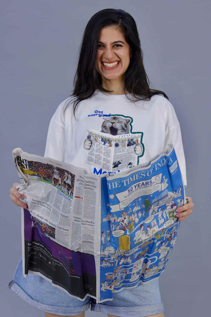 Energized Cat Newspaper Graphic T-Shirt