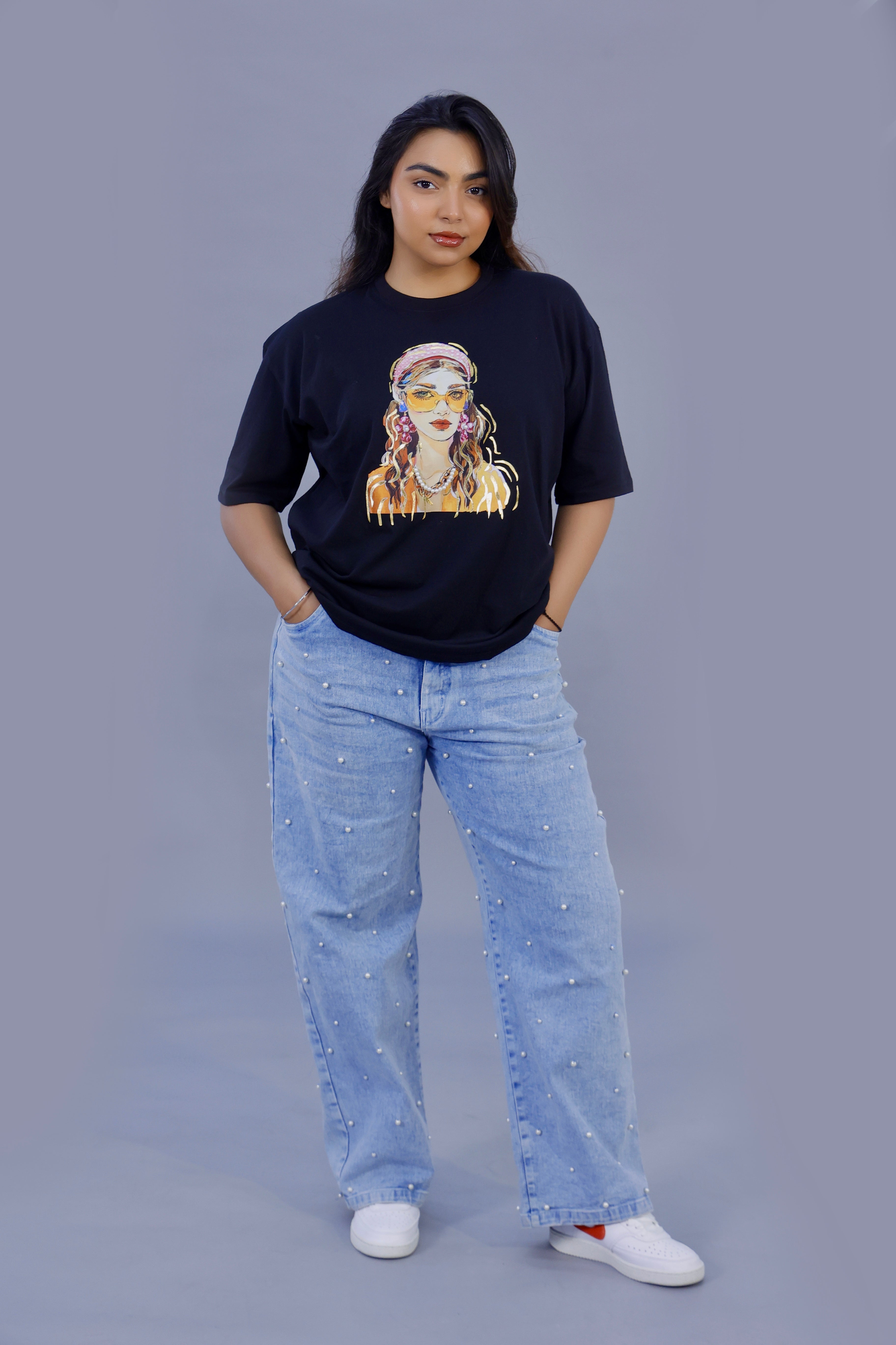 Stylish Girl Graphic Black T-Shirt