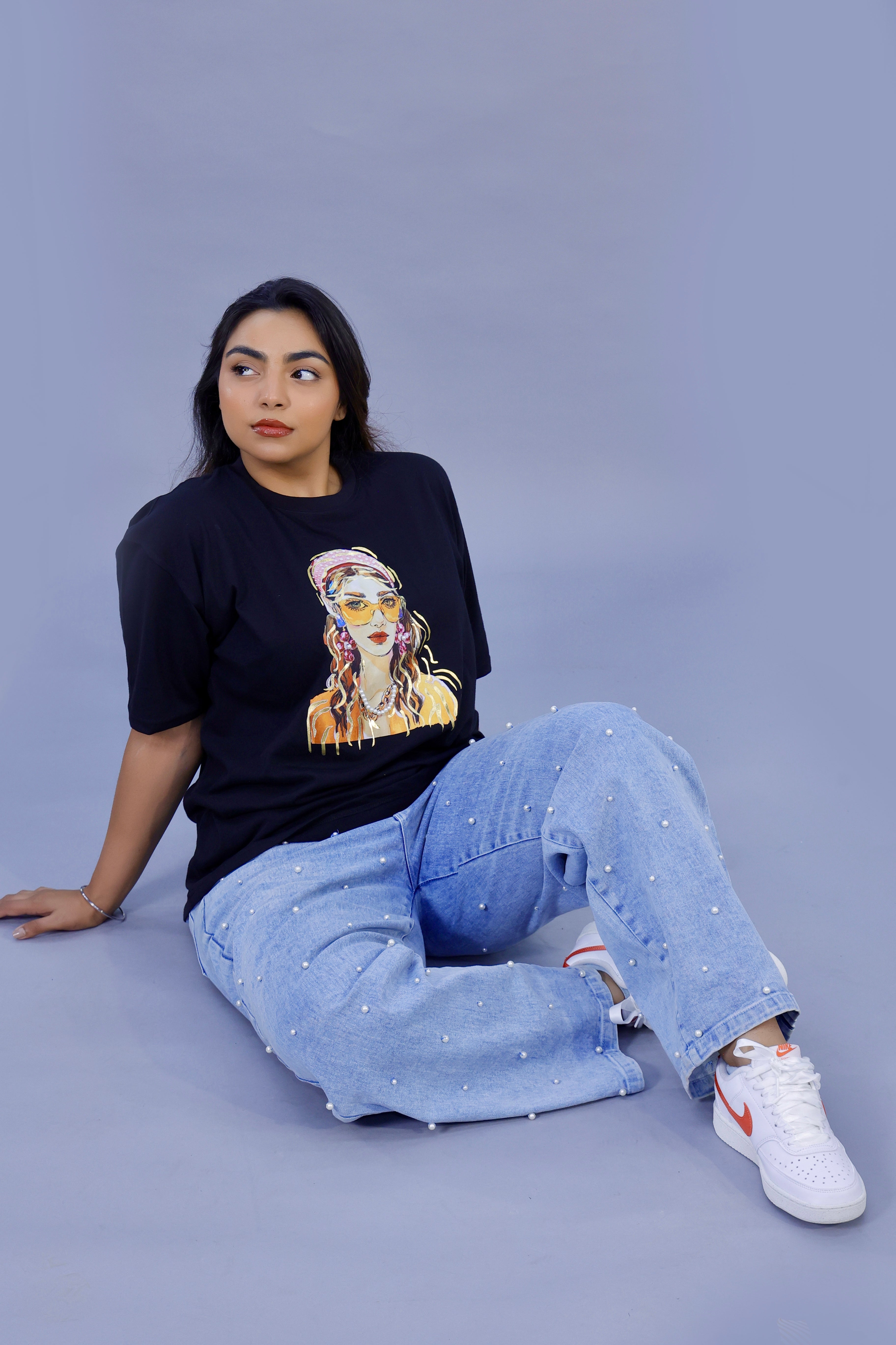 Stylish Girl Graphic Black T-Shirt