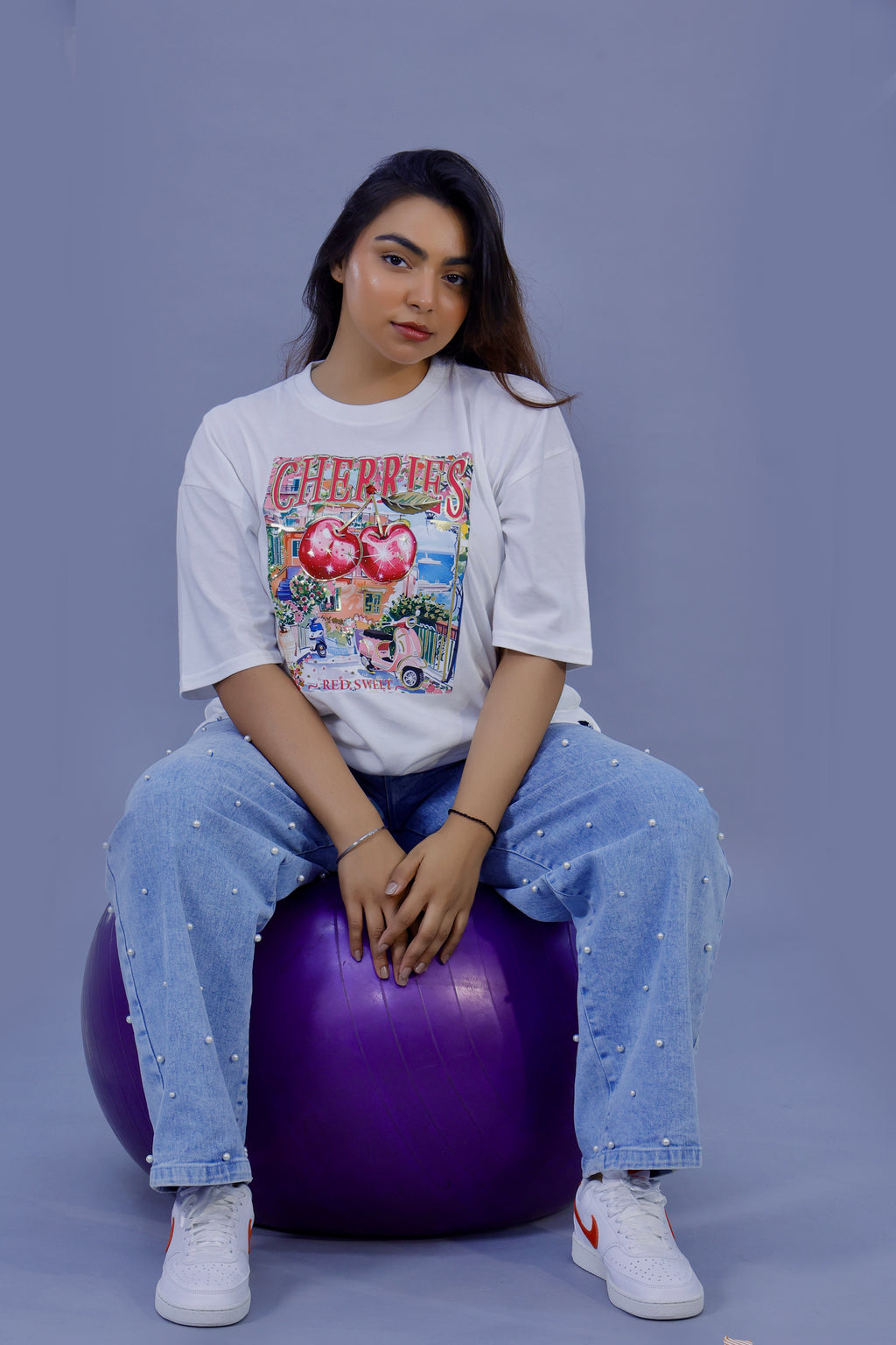 Cherry Vibes Graphic 3D T-Shirt white