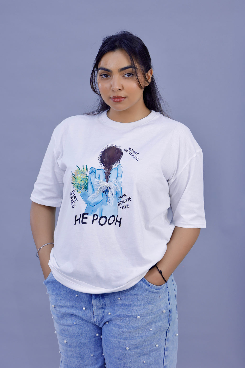 He Pooh Girl with Flowers T-Shirt