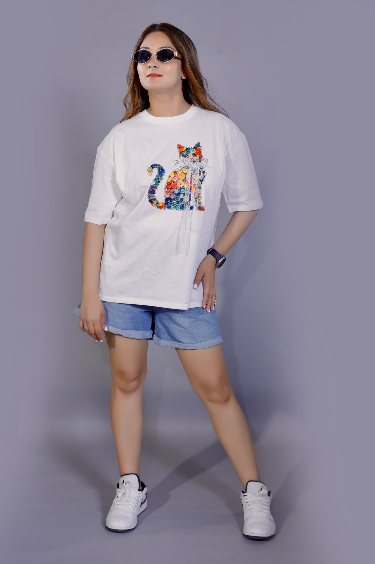 Button Art Cat Graphic Black 3D T-Shirt