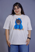 Blue Hoodie Cat Graphic 3D T-Shirt white