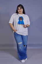 Blue Hoodie Cat Graphic 3D T-Shirt white