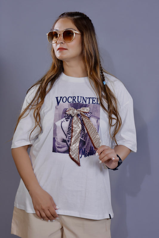 Vocruntel Bow Print White T-Shirt
