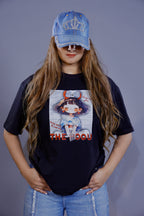 The Dou Character Print Black T-Shirt with Lace Detail