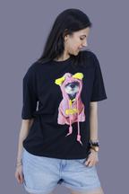 Puppy Hoodie Print 3D T-Shirt Black