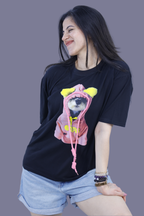 Puppy Hoodie Print 3D T-Shirt Black