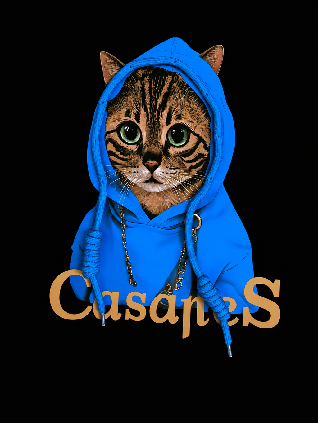Blue Hoodie Cat Graphic 3D T-Shirt white