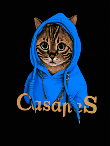 Blue Hoodie Cat Graphic 3D T-Shirt