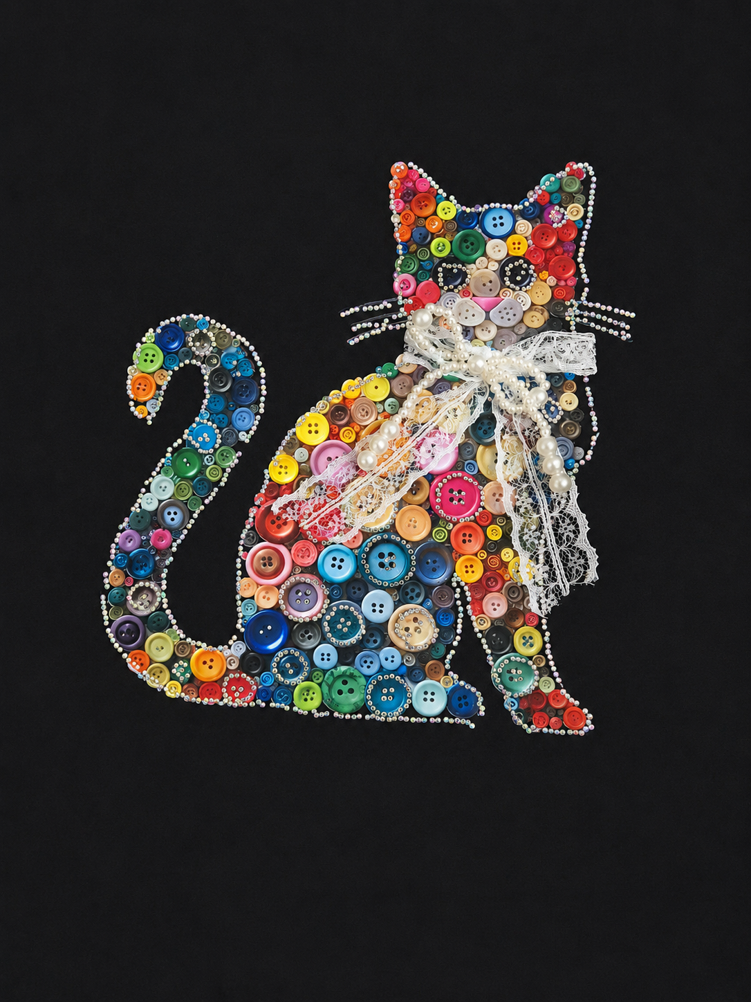 Button Art Cat Graphic Black 3D T-Shirt white